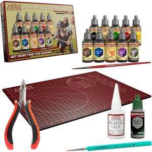 image:imageThe Army Painter Hobby Starter Bundle Speedpaint Starter Set Warpaint Fanatic Brush on Primer Cutting Mat Precision Side Cutter Plastic Glue amp 1 Brush