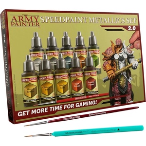 image:imageThe Army Painter Speedpaint 20 Metallics Set Combo 10 Bottles of Non Toxic Metal Contrast Acrylic Model Paint 18 mL 1 Free Brush and 1 Basecoating Brush for Miniature Fantasy Wargaming