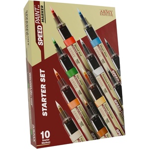 image:imageThe Army Painter Speedpaint Marker Starter Set 10 x 6 mL Markers 9 Contrast Paint Markers amp 1 Metallic Acrylic Paint Marker