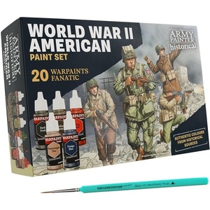 image:imageThe Army Painter Historical WWII American Paint Set Combo 20 x 18 ml Warpaints Fanatic 14 Acrylic 4 Washes 1 Effect 1 Metallic amp 1 Dipit Brush  Miniature Paint for US Armed Forces in World War II