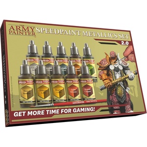 image:imageThe Army Painter Speedpaint 20 Metallics Paint Set 10 Bottles of Metal Acrylic Contrast Paint in 18ml Incl 1 Free Basecoating Brush for Miniature Painting