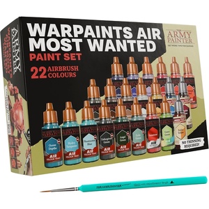 image:imageThe Army Painter Warpaints Air Most Wanted Paint Set Combo 22 x 18 mL Paints 19 Acrylic Airbrush incl 2 Metallics 1 Fluorescent 1 Medium 3 Speedpaints amp 1 Brush  for Model and Miniature Painting