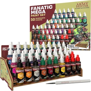 image:imageThe Army Painter Warpaints Fanatic Mega Set 50 Paints 36 Acrylic Colours 4 Skin Tones 3 Metallics 3 Effects 4 Washes 1 Free Paint Station amp Brush for Miniature Painting