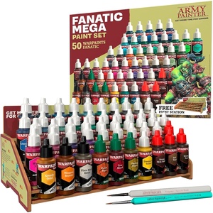 image:imageThe Army Painter Warpaints Fanatic Mega Set Combo 50 x 18 mL Acrylic Paints incl Skin Tones Metallics Effects Washes 1 Free Paint Station amp 2 Brushes  Model Paint for Warhammer amp DampD